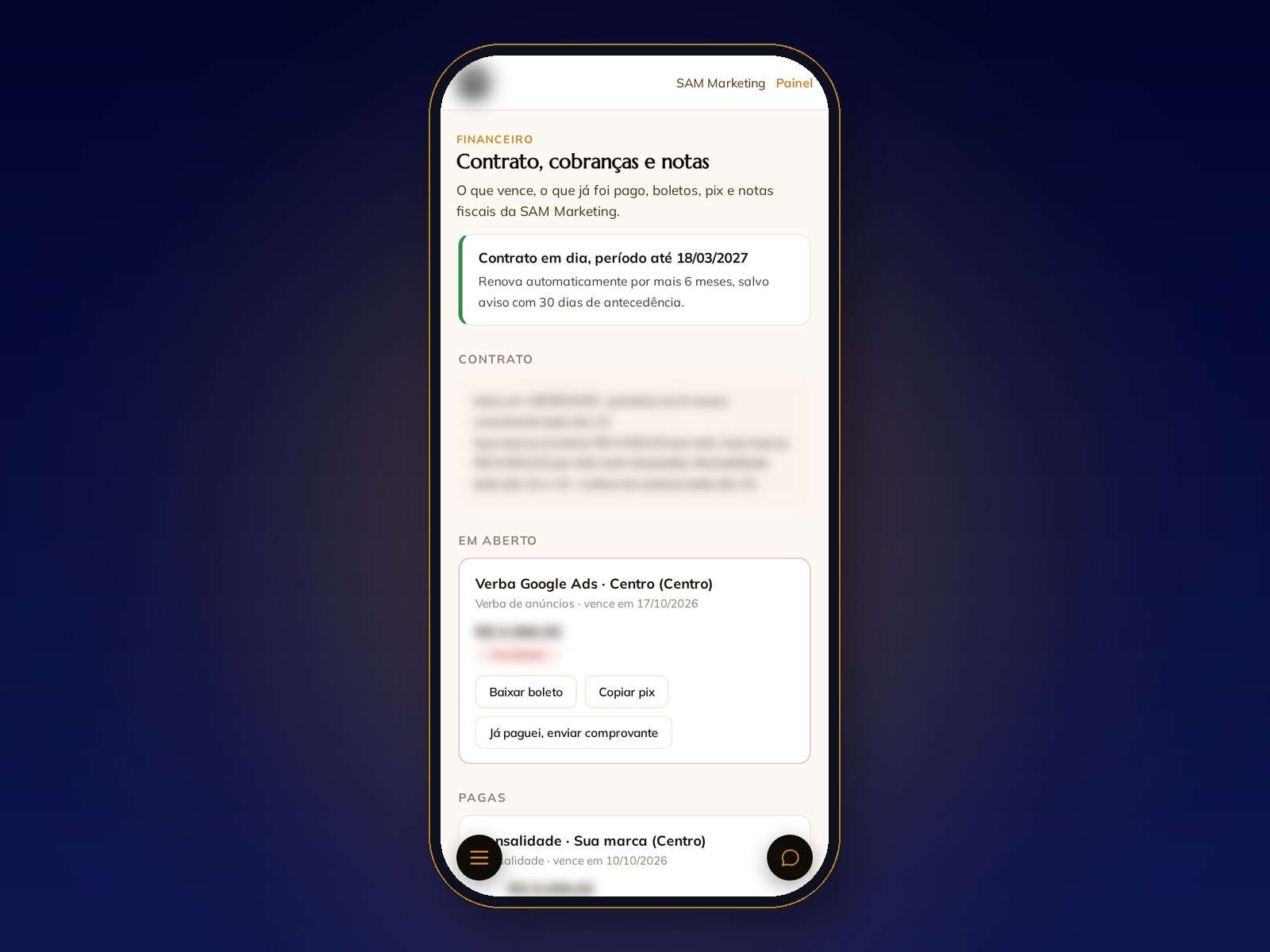 O SAM app · SAM Marketing