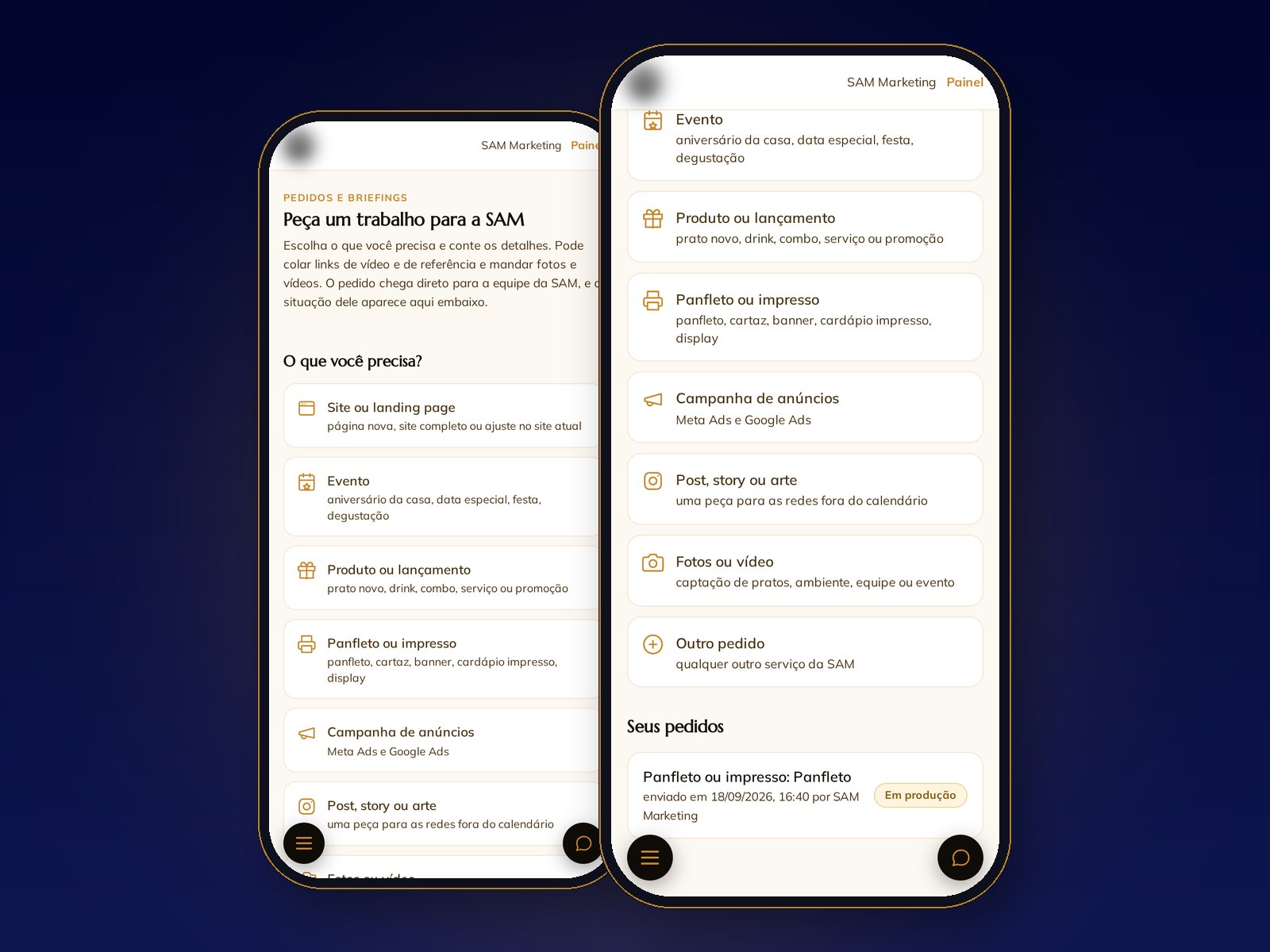 O SAM app · SAM Marketing
